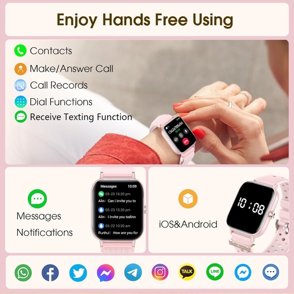 PINK Smart Watch 1.83" HD w 3 Wrist Bands Compatible Android iPhone Phones - Picture 5 of 5